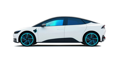 Fototapeta premium Eco-friendly electric vehicle car isolated on a transparent background. Modern technology and clean energy concept.