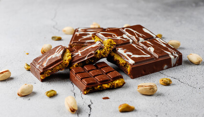 Dubai chocolate bar with pistachio paste and kadaif dough