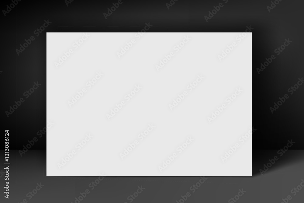Poster horizontal blank board on dark background. 3d vector mockup