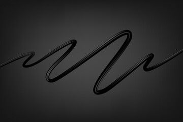 Black elegant ribbon on dark background. 3d vector illustration