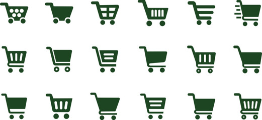 Shopping cart trolley icon in flat set. Containing shopping, order, buy, purchase, bought, sale, sell, store, market for e-commerce. Vector for apps or website isolated on transparent background