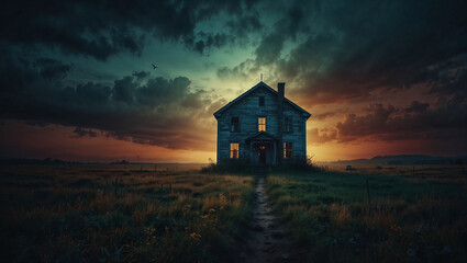 A haunting scene of a mystical and unsettling memory alteration. Human mind and thoughts concept. Fantasy magical landscape idea. Copy space.