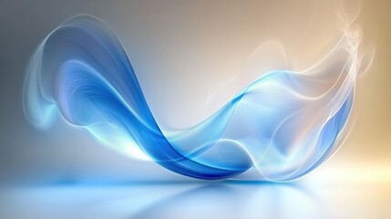 Obraz premium Blue wave of light energy flowing on gradient background with reflection.