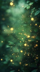 Golden Firefly Glow Amid Green Leaves