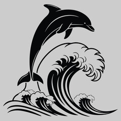 dolphin leaping over a wave silhouette vector design art and illustration
