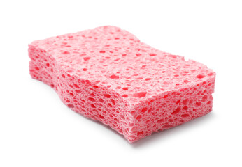 One pink sponge isolated on white. Cleaning tool