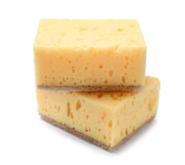 Yellow sponges isolated on white. Cleaning tool