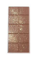 One Dubai chocolate bar with pistachios and knafeh isolated on white, top view