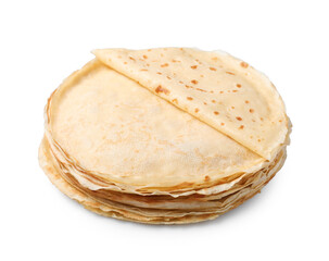 Stack of delicious crepes isolated on white