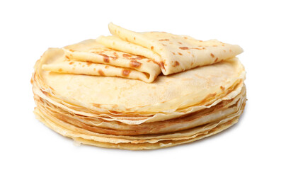 Stack of delicious crepes isolated on white
