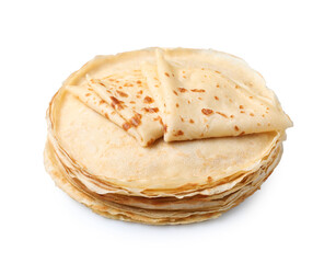 Stack of delicious crepes isolated on white