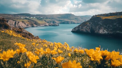 St David's Day daffodil and welsh flag display - national symbols of Wales. Cefnogi Cymru Support Wales. Dydd Gwyl Dewi St David's Day