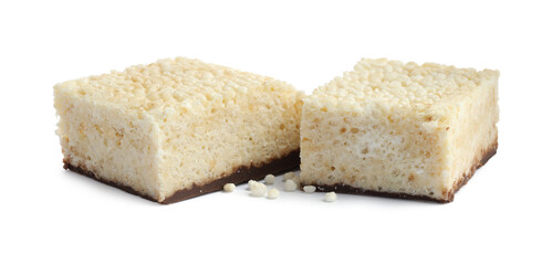 Delicious puffed rice bars isolated on white