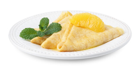 Delicious Crepes Suzette dessert isolated on white