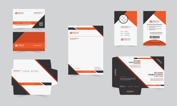 Corporate identity template design Realistic Black and orange Business Stationery mockup for any business abstract geometric design minimalist stationary template.