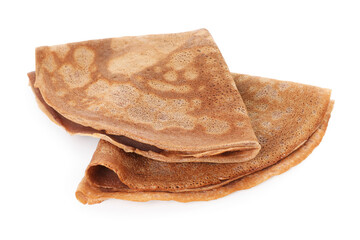 Folded delicious chocolate crepes isolated on white