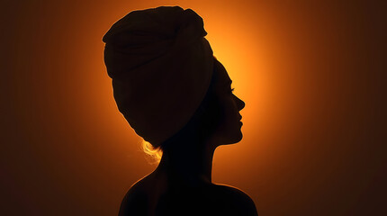 Relaxed young Caucasian female model wears towel wrapped on head, feels refreshed after taking shower, has healthy clean soft skin, poses in cozy bathroom. Women, beauty and hygiene concept.