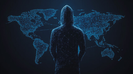 Hacker are planning to hack and attack networks and cyber security systems.team people innovation connection of line from nail node to node on map background , networking concept