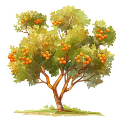 Fototapeta premium African Cherry Orange Tree with Fruit Watercolor Flat Illustration | Vibrant Nature Artwork for Logos & Digital Designs 