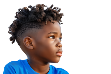 Portrait of a Pensive Young African Boy with Dreadlocks, isolated from background, png