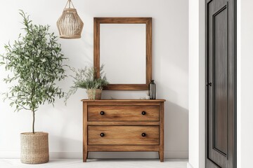 Chic corridor design featuring a mirror and dresser