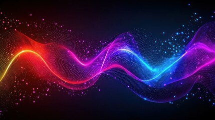 Fototapeta premium Colorful abstract wave with particles on dark background.