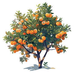 Apricot Tree with Fruit – Vibrant Watercolor Vector Illustration, Fruit-Bearing Tree Design, Nature-Inspired Artwork, Lush Apricot Tree with Ripe Fruits Vector.  
