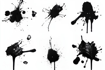 Fototapeta premium A collection of black ink splatters on a white background