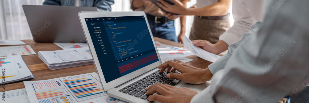 Leinwandbilder Software development programming on computer screen for brisk application and program coding