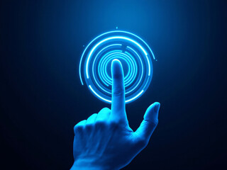 Futuristic biometric fingerprint scanner with glowing blue light, symbolizing digital security and authentication.