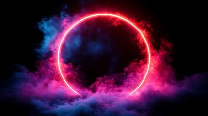 Obraz premium A futuristic 3D tunnel of neon light lines, glowing in electric purple and pink.