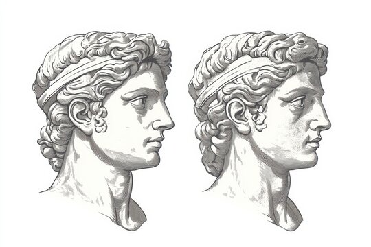 Classic Greek statues with etched lines Renaissance sculptures in contemporary guilloche