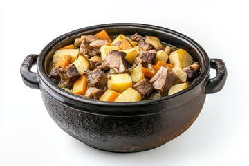 Classic Irish stew with tender lamb sweet veggies and rich broth displayed in a pot on