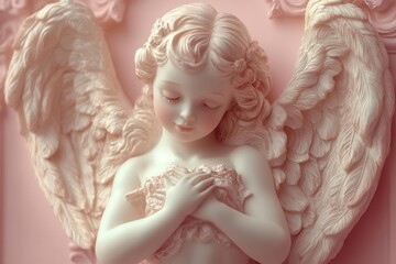 Fototapeta premium gentle depiction of cupid on a soft pink background embodying love and affection minimalist design highlighting emotional connection and warmth