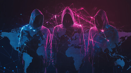 Hacker are planning to hack and attack networks and cyber security systems.team people innovation connection of line from nail node to node on map background , networking concept