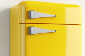 Close up of a yellow fridge with a blank memo sticker 3D render
