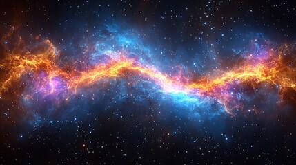 Naklejka premium Cosmic Nebula Swirling Orange And Blue Hues