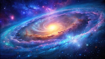 A stunning image of a distant galaxy with vibrant hues of blue and purple, space scene, star formation, astrophotography, cosmic landscape