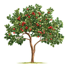 Bacuri Tree with Fruit &ndash; Vibrant Watercolor Botanical Illustration, Tropical Fruit Tree Painting, Nature-Inspired Artwork, Rich and Lush Bacuri Tree Design with Ripe Fruits.  
