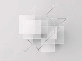 A minimalist abstract design featuring intersecting geometric shapes and subtle gradients on a clean white background.