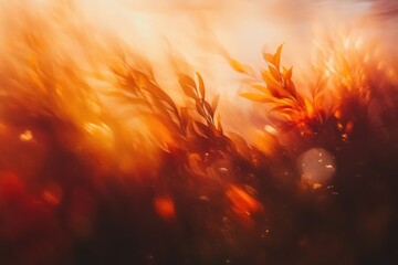 Orange-hued underwater kelp forest bathed in sunlight, creating a dreamy, ethereal scene.