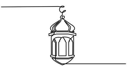 Ramadan Kareem Continuous One Line Drawing, ramadan kareem greeting card. Lantern, islamic decoration, Ramadan symbol continuous one line drawing. Ramadan Kareem and Eid banner