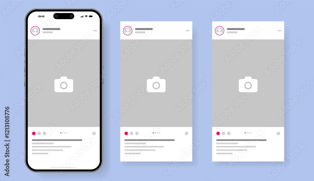 Poster social media carousel post template mockup. mobile app interface with blank pictures, editable posts
