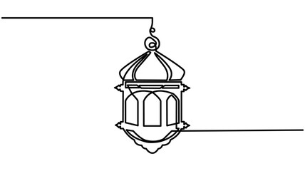 Ramadan Kareem Continuous One Line Drawing, ramadan kareem greeting card. Lantern, islamic decoration, Ramadan symbol continuous one line drawing. Ramadan Kareem and Eid banner