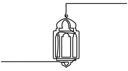 Ramadan Kareem Continuous One Line Drawing, ramadan kareem greeting card. Lantern, islamic decoration, Ramadan symbol continuous one line drawing. Ramadan Kareem and Eid banner