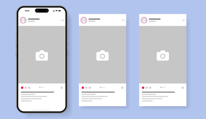Social media carousel post template mockup. Mobile app interface with blank pictures, editable posts. Scroll frame pages, social media photography. © Carkhe