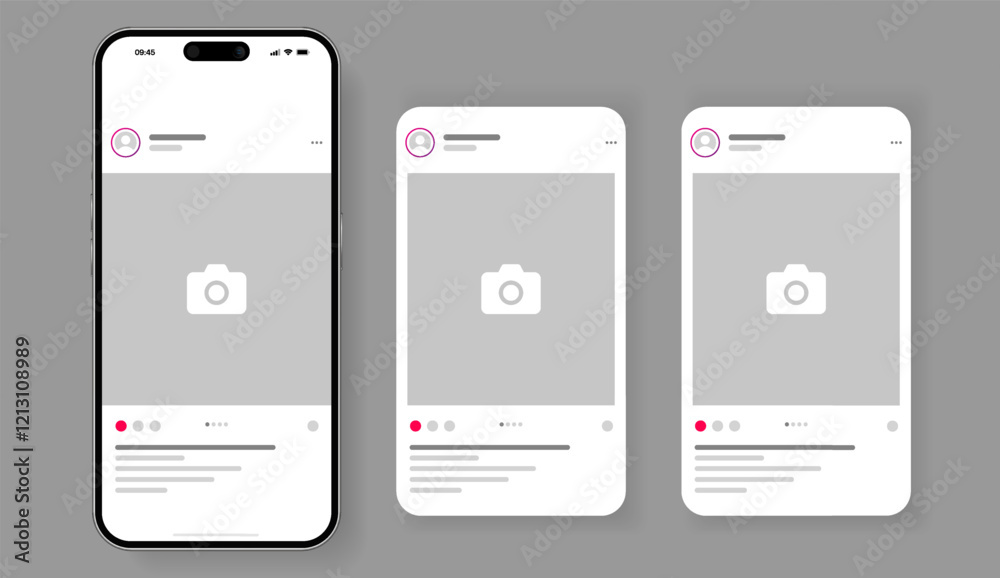 Poster social media carousel post template mockup. mobile app interface with blank pictures, editable posts