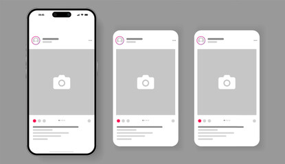 Social media carousel post template mockup. Mobile app interface with blank pictures, editable posts. Scroll frame pages, social media photography. © Carkhe