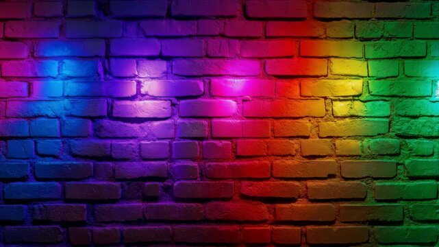 A beautifully lit brick wall showcases a spectrum of colors, creating a lively backdrop