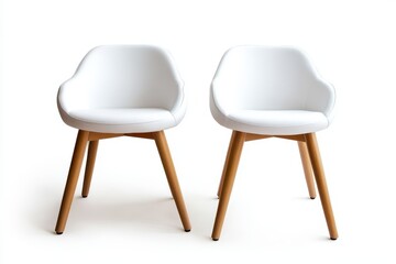 Obraz premium contemporary white chair pair with wooden legs on white backdrop